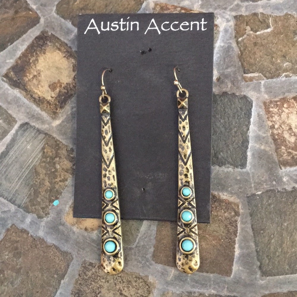 BNWT gold dangle earrings w/ turquoise stones